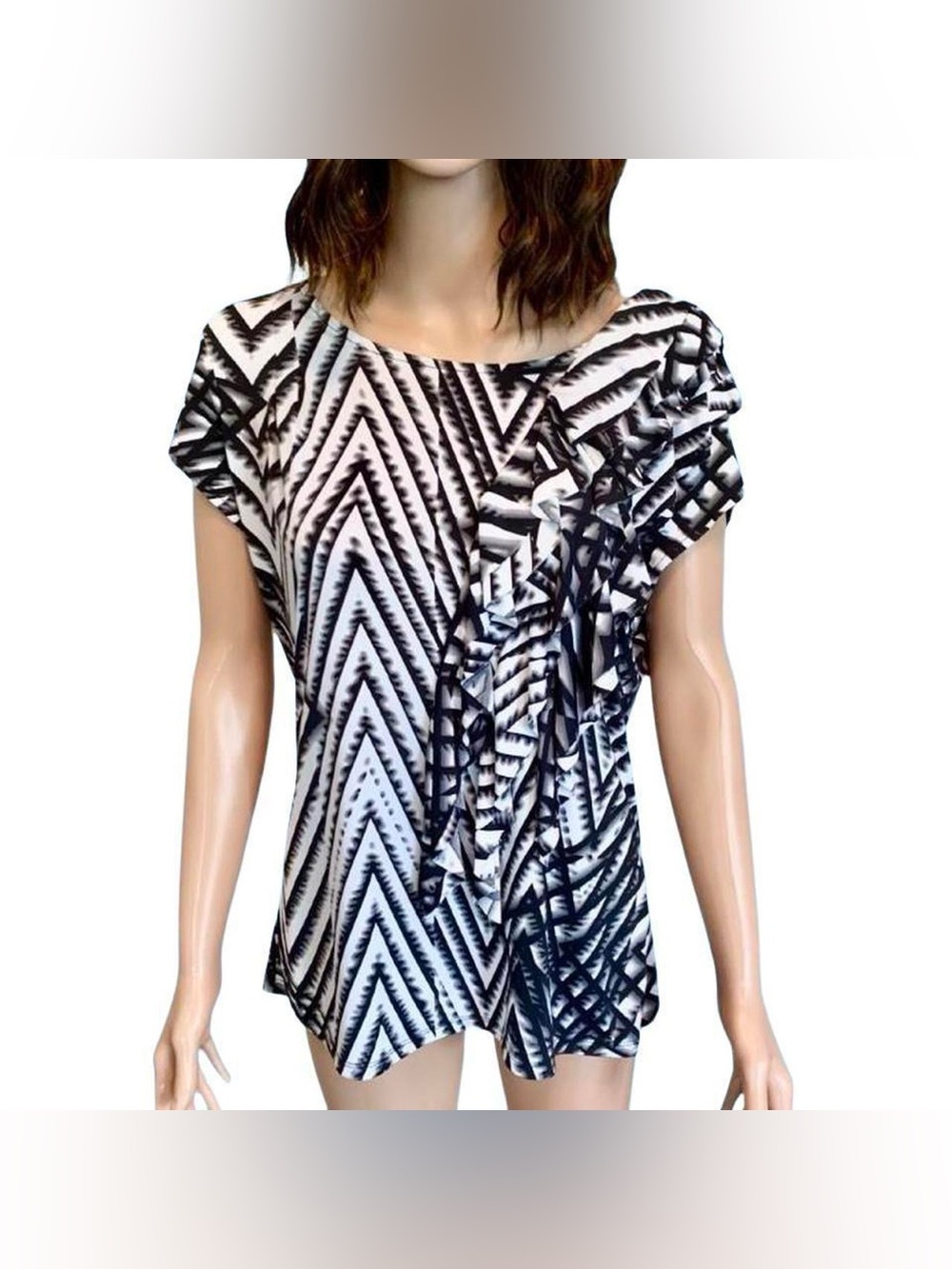 Worthington Chevron Stripe Ruffle Shirt